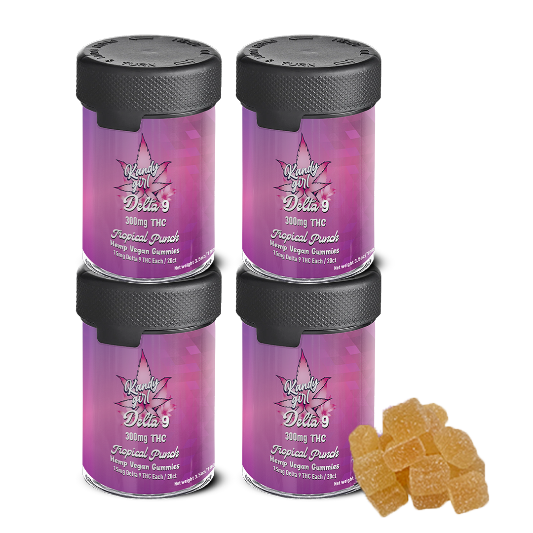Delta 9 THC Gummies Tropical Punch - Four Bottle Bundle - 1200MG