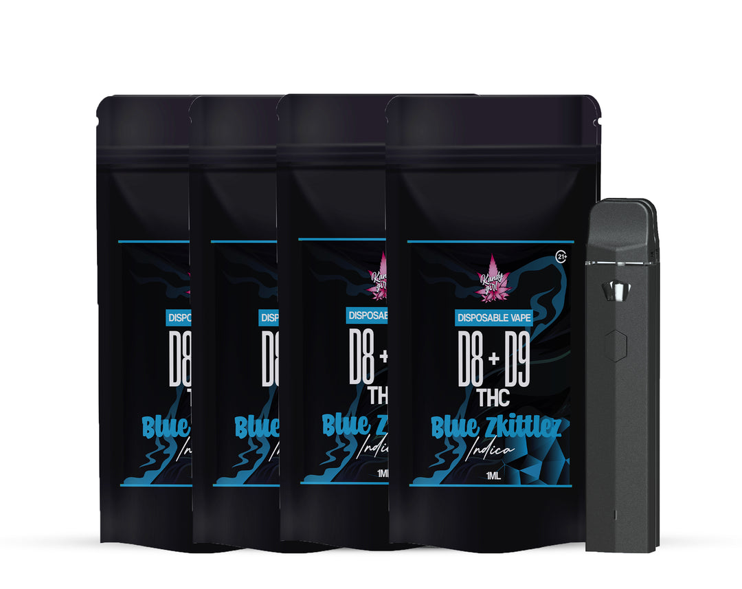1ml disposable vapes Indica d8 + d9 Blue Zkittlez 4 pack