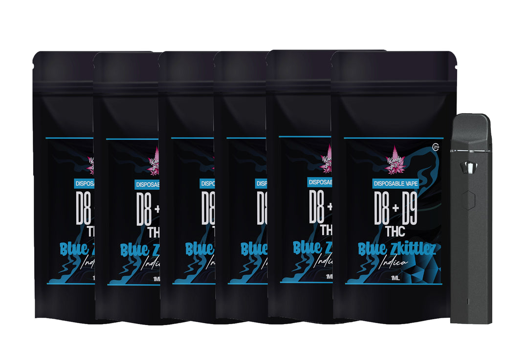 1ML DISPOSABLE VAPES INDICA D8 + D9 BLUE ZKITTIES 6 pack