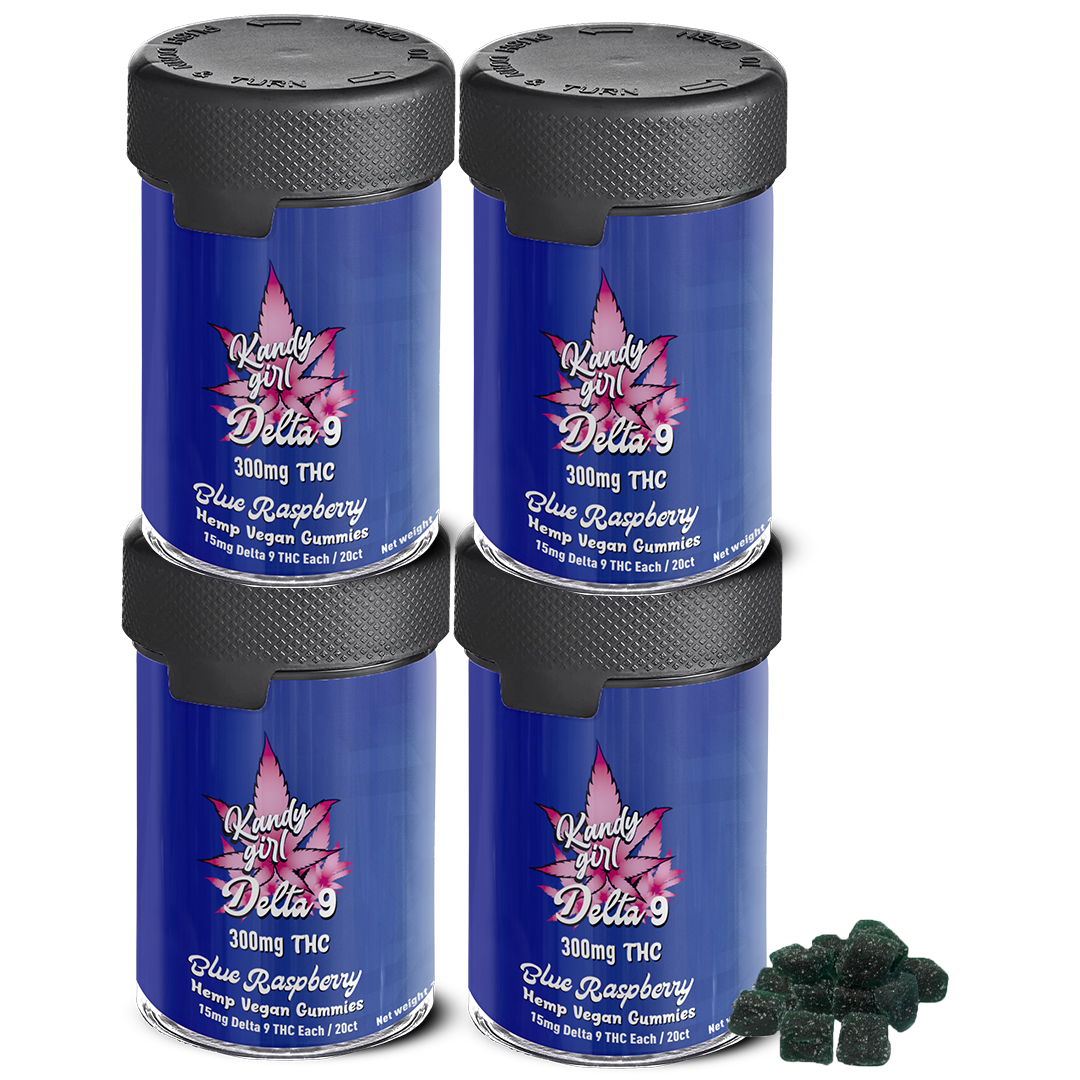 Delta 9 THC Gummies Blue Raspberry - Four Bottle Bundle