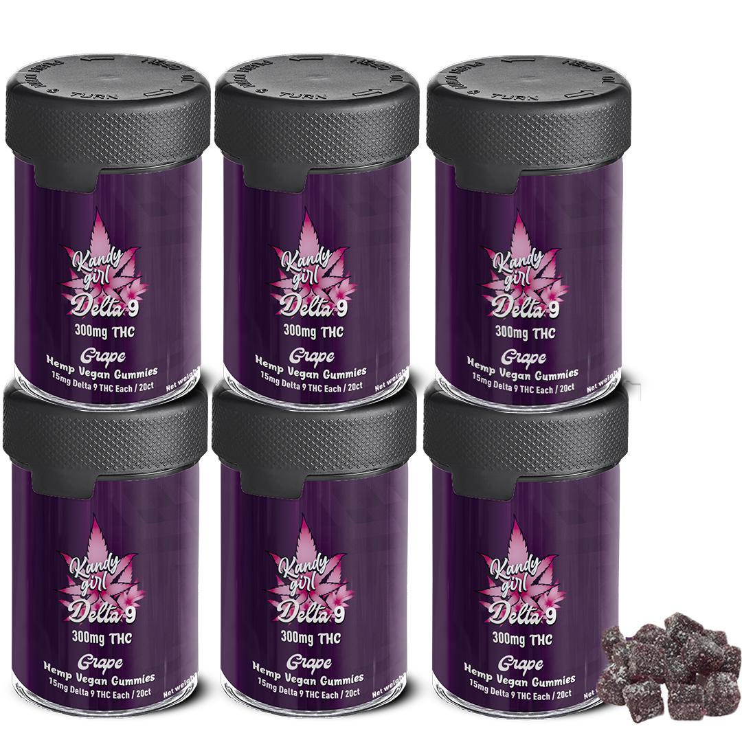 Delta 9 THC Gummies Grape Vegan - Six Bottle Bundle