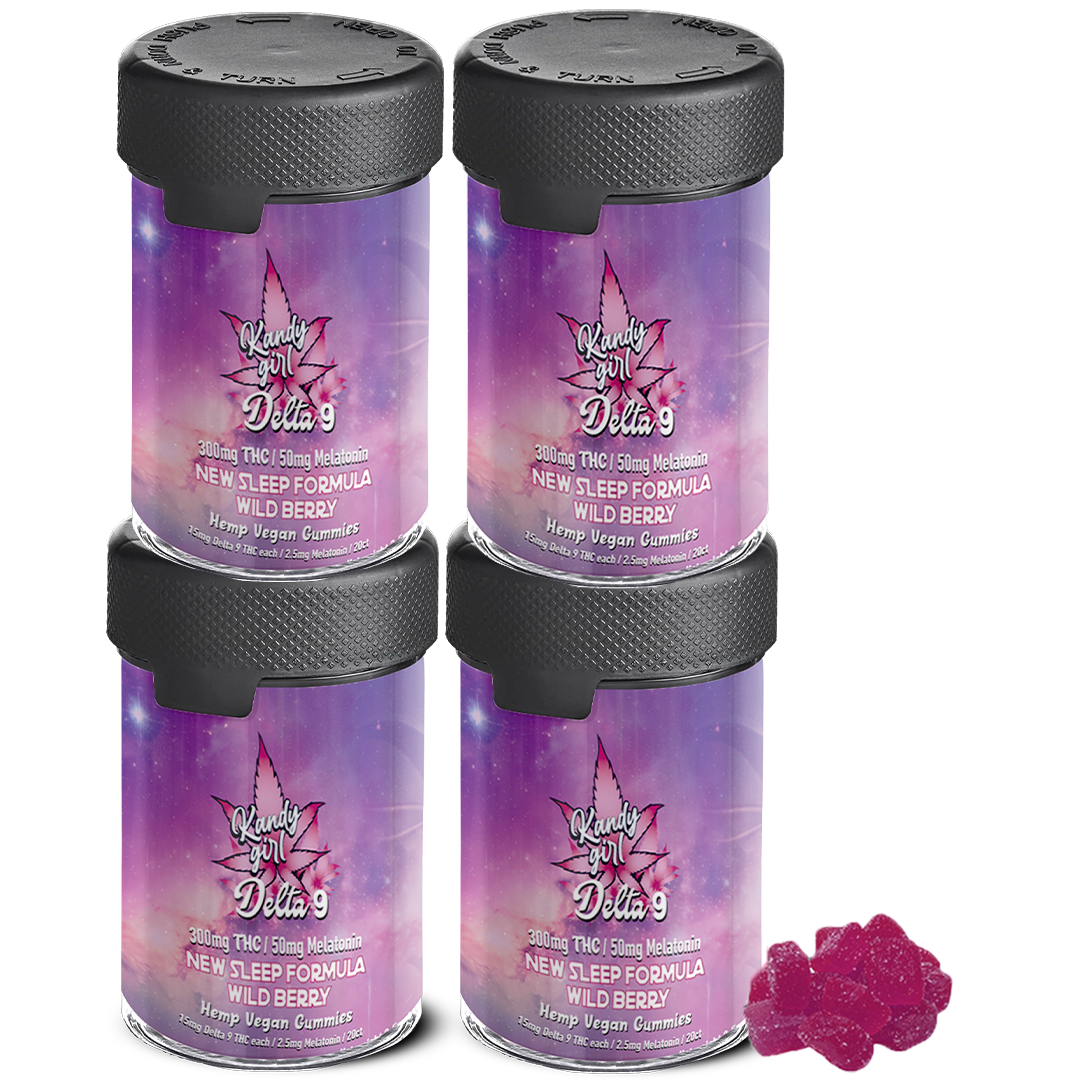 NEW D9 THC + MELATONIN 50MG PM WILD BERRY Gummies - Four Bottle Bundle 1200MG