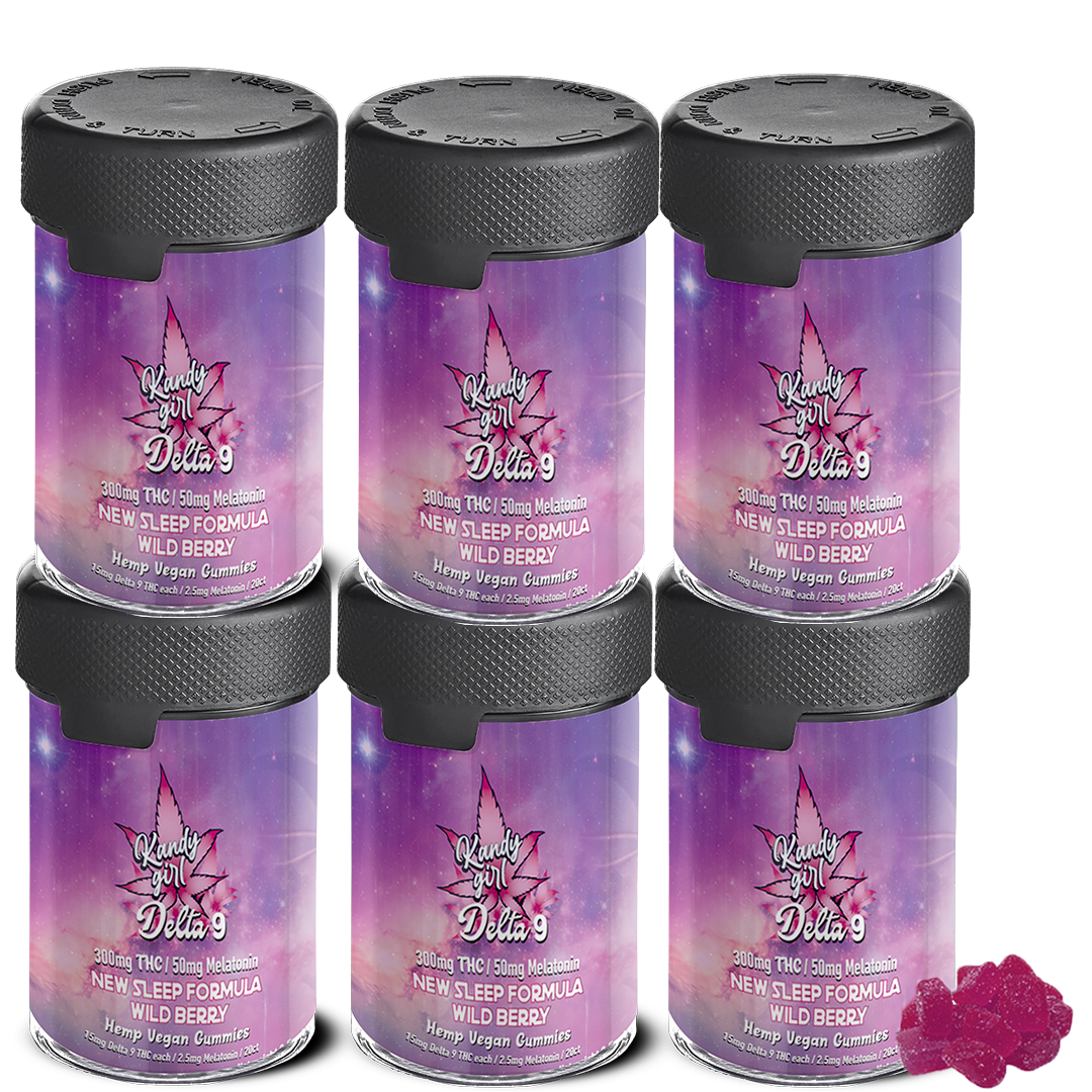 NEW D9 THC + MELATONIN 50MG PM WILD BERRY Gummies - Six Bottle Bundle 1800MG
