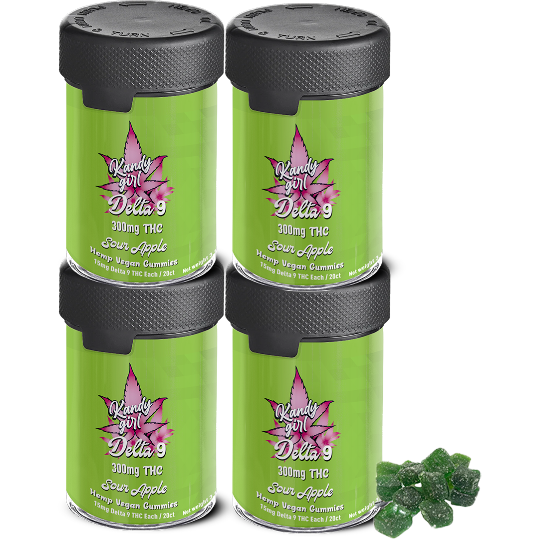 Delta 9 THC Gummies Sour Apple - Four Bottle Bundle