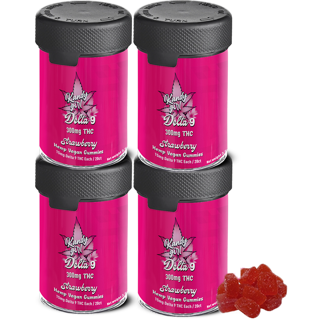 Delta 9 THC Gummies Strawberry Vegan - Four Bottle Bundle
