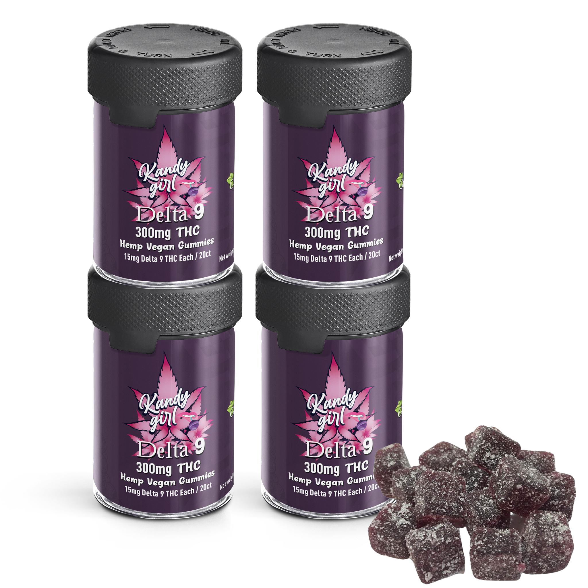 Delta 9 THC Gummies Grape Vegan - Four Bottle Bundle (1200mg THC Total)