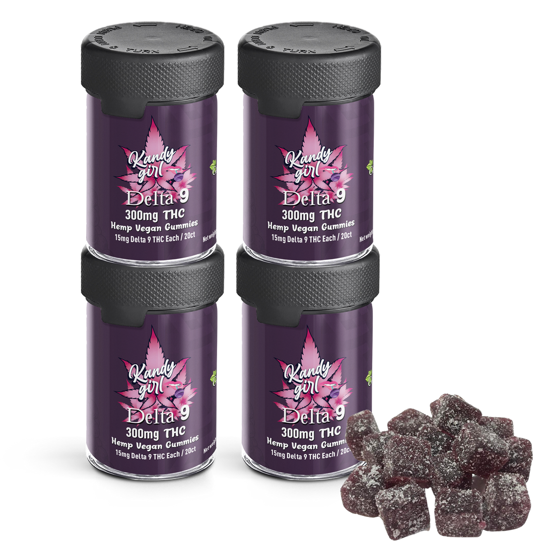 Delta 9 THC Gummies Grape Vegan - Four Bottle Bundle (1200mg THC Total)