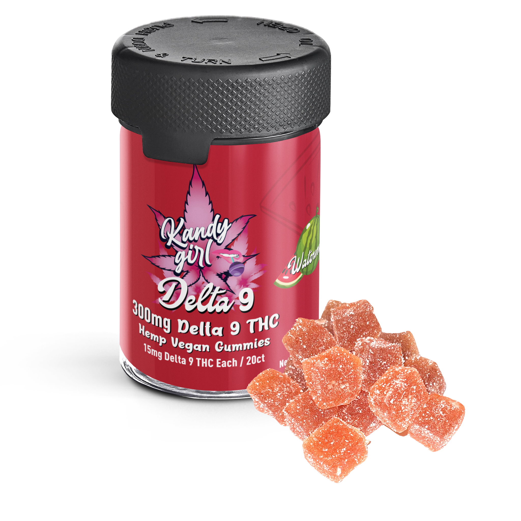 Delta 9 THC Gummies Watermelon VEGAN 300MG