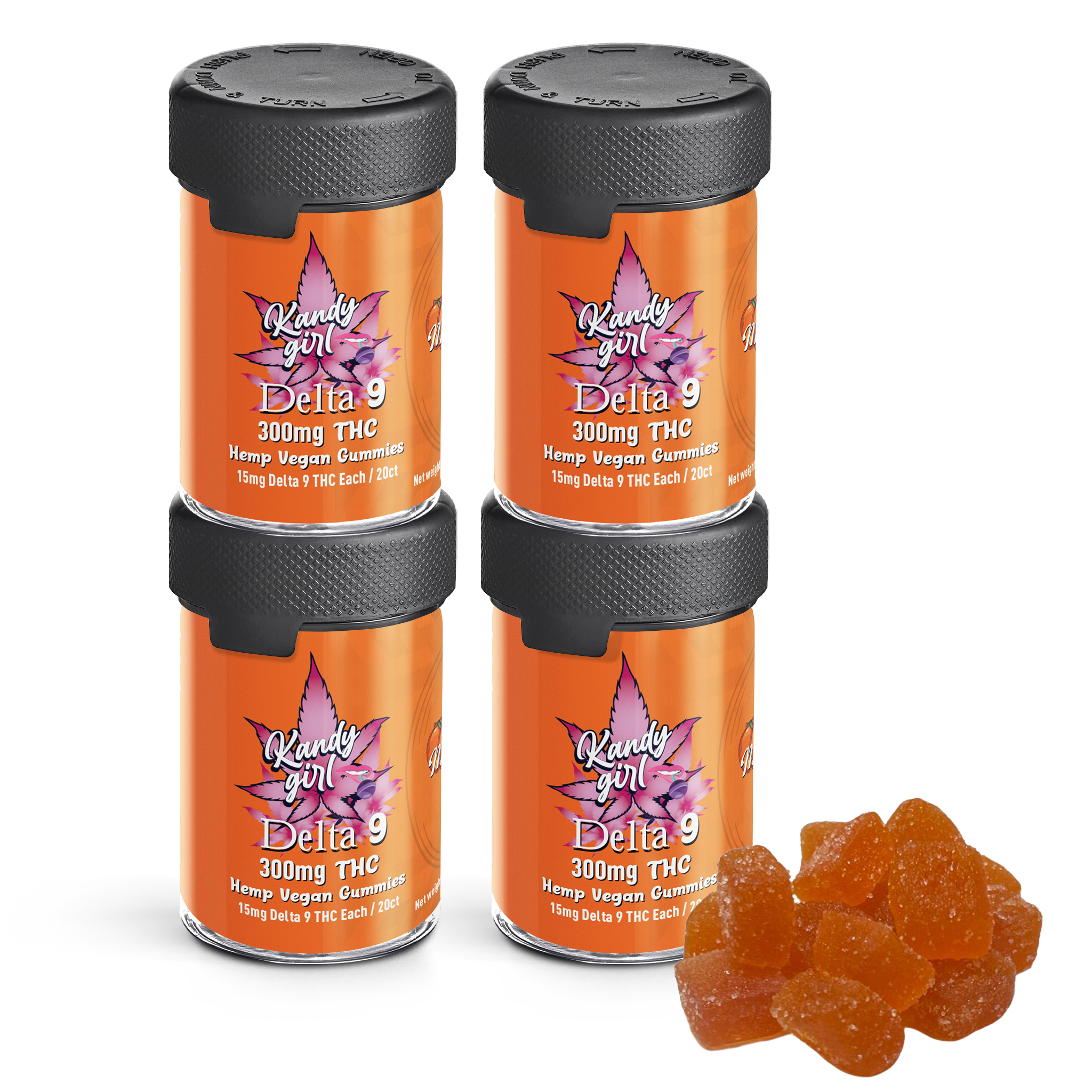 Delta 9 THC Gummies Mango - Four Bottle Bundle (1200mg THC Total)