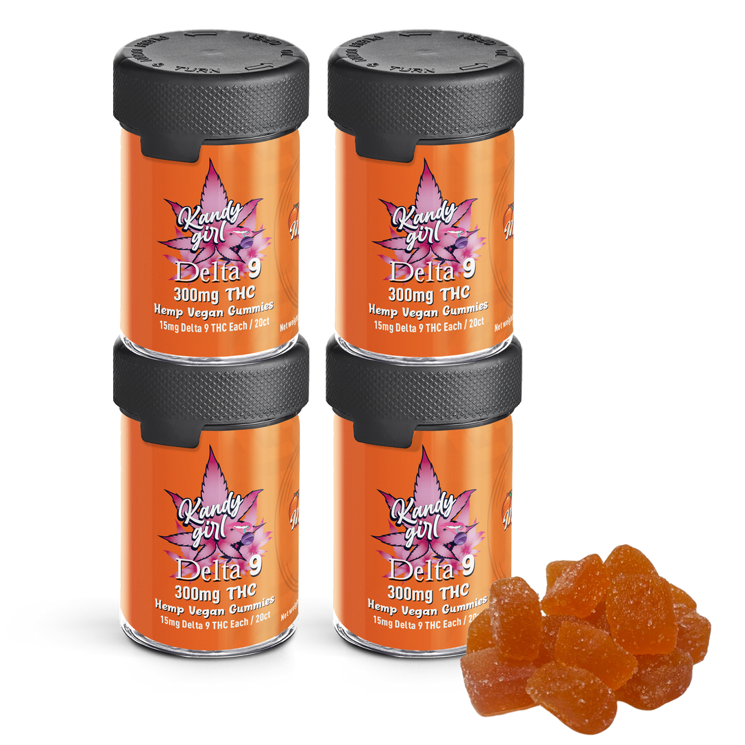 Delta 9 THC Gummies Orange - Four Bottle Bundle (1200mg THC Total)