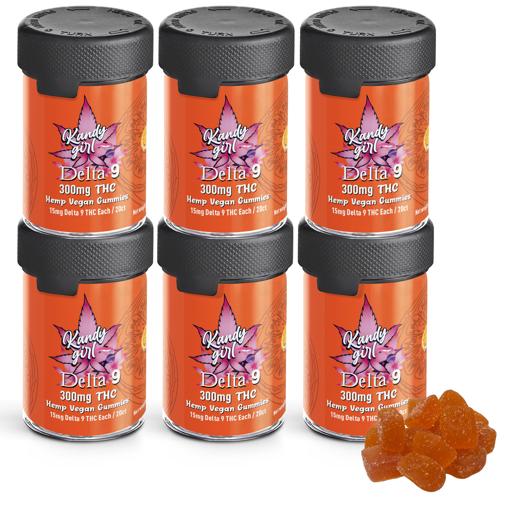 Delta 9 THC Gummies 6 Bottle Bundle Orange (Vegan)