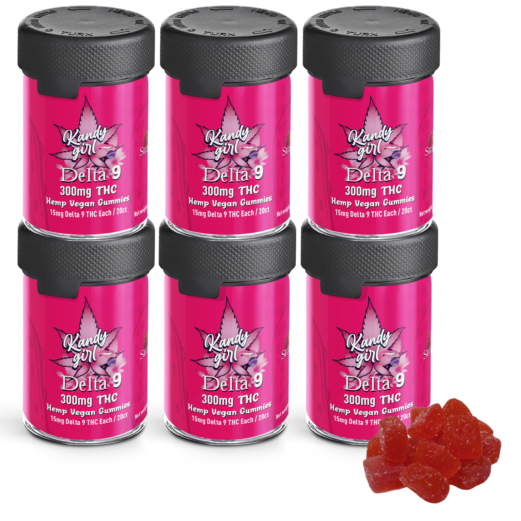 Delta 9 THC Gummies Strawberry Vegan | Six Bottle Bundle (1800mg THC Total)