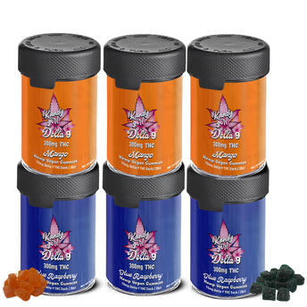 Delta 9 THC Gummies Mango + Blue Raspberry - Six Bottle Bundle