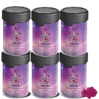 NEW D9 THC + MELATONIN 50MG PM WILD BERRY Gummies  - Six Bottle Bundle 1800MG
