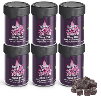 Delta 9 THC Gummies Grape Vegan - Six Bottle Bundle (1800mg THC Total)