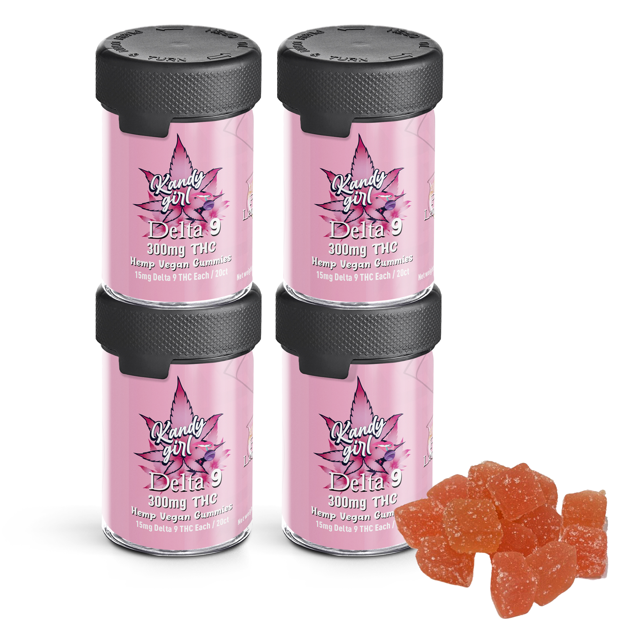 Delta 9 THC Gummies Pink Lemonade - Four Bottle Bundle (1200mg THC Total)