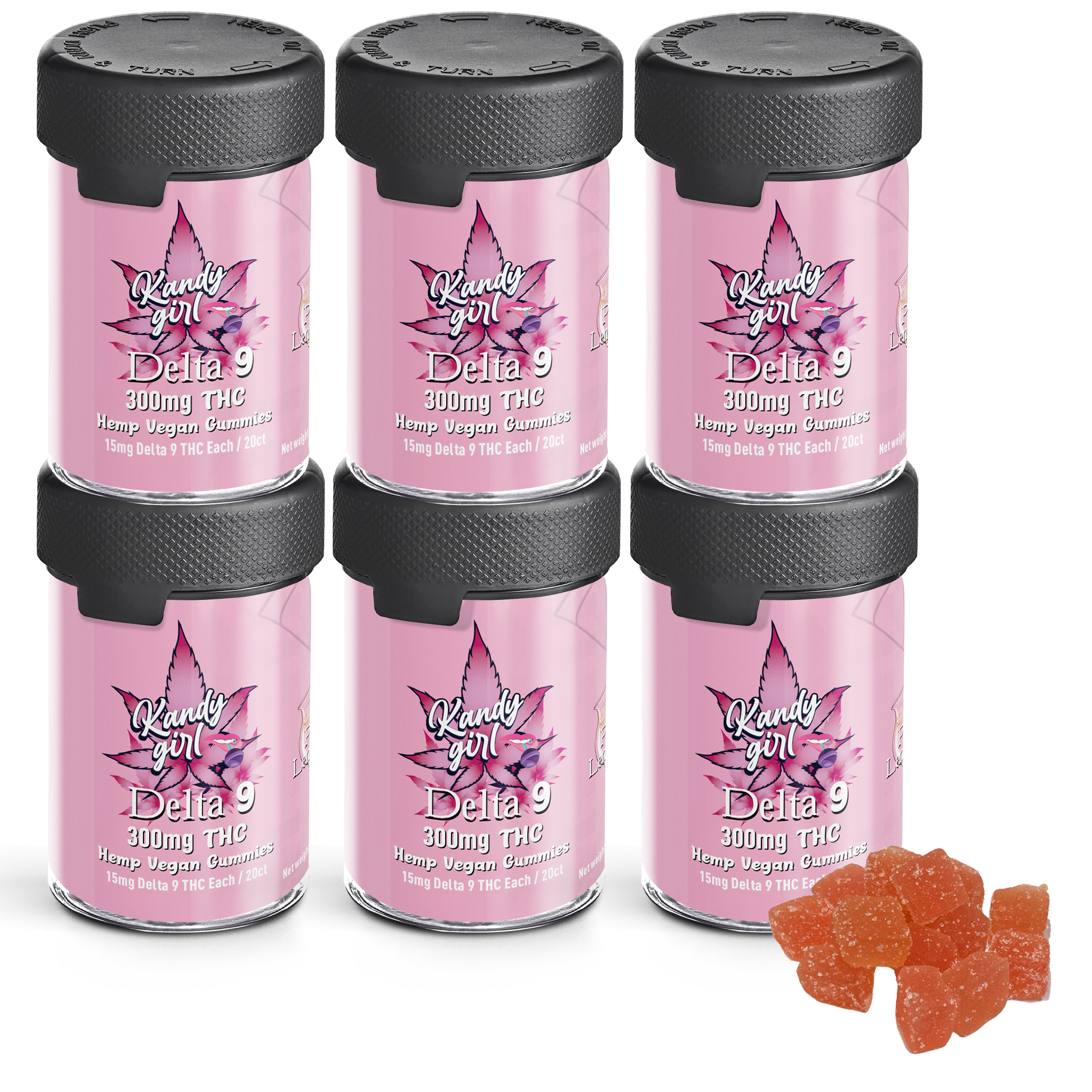 Delta 9 THC Gummies Pink Lemonade - Six Bottle Bundle (1800mg THC Total)