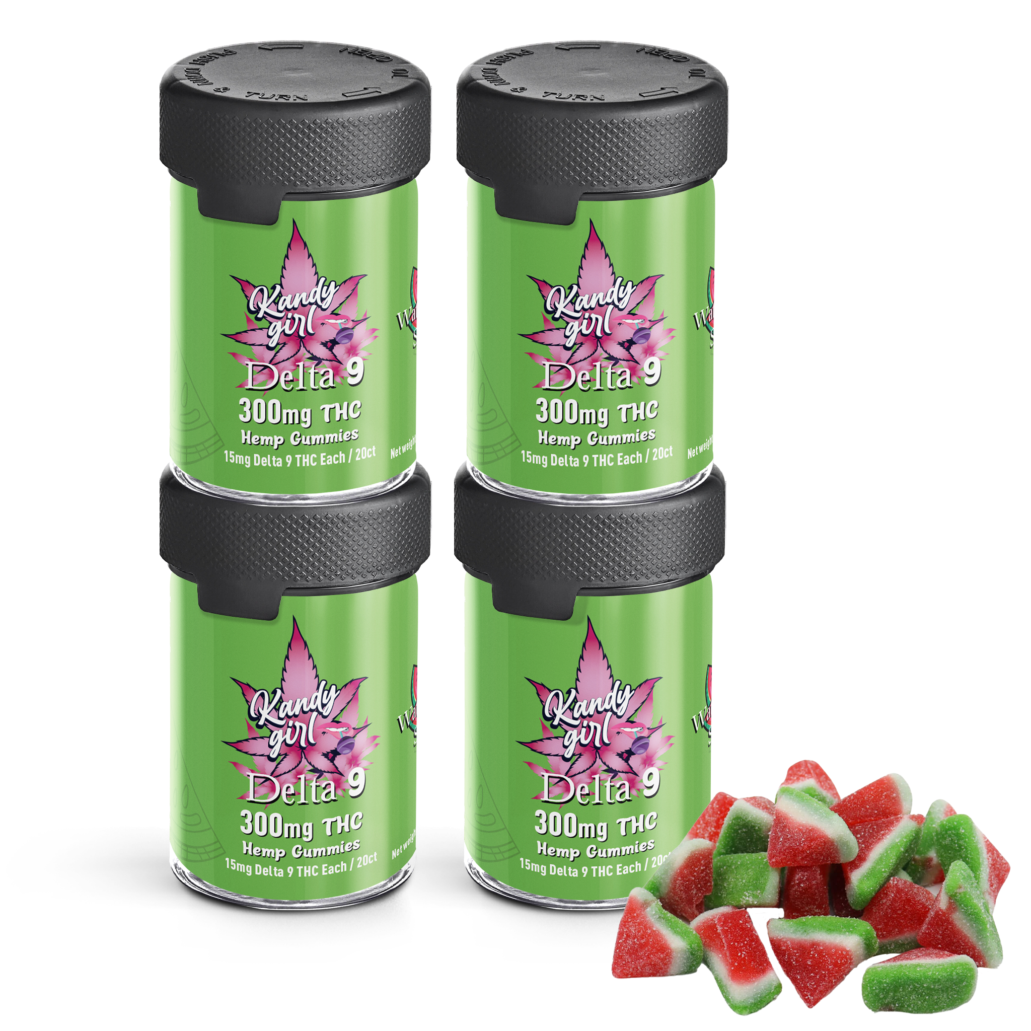 Delta 9 THC Gummies Watermelon Slices - Four Bottle Bundle (1200mg THC Total)